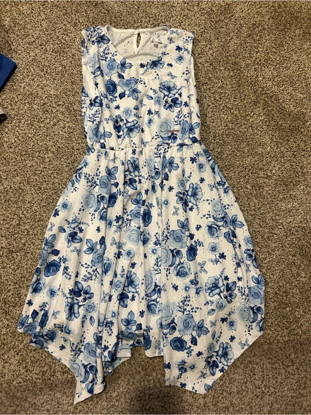 Girls' White Dress with Blue Floral Print size 10/12 like new